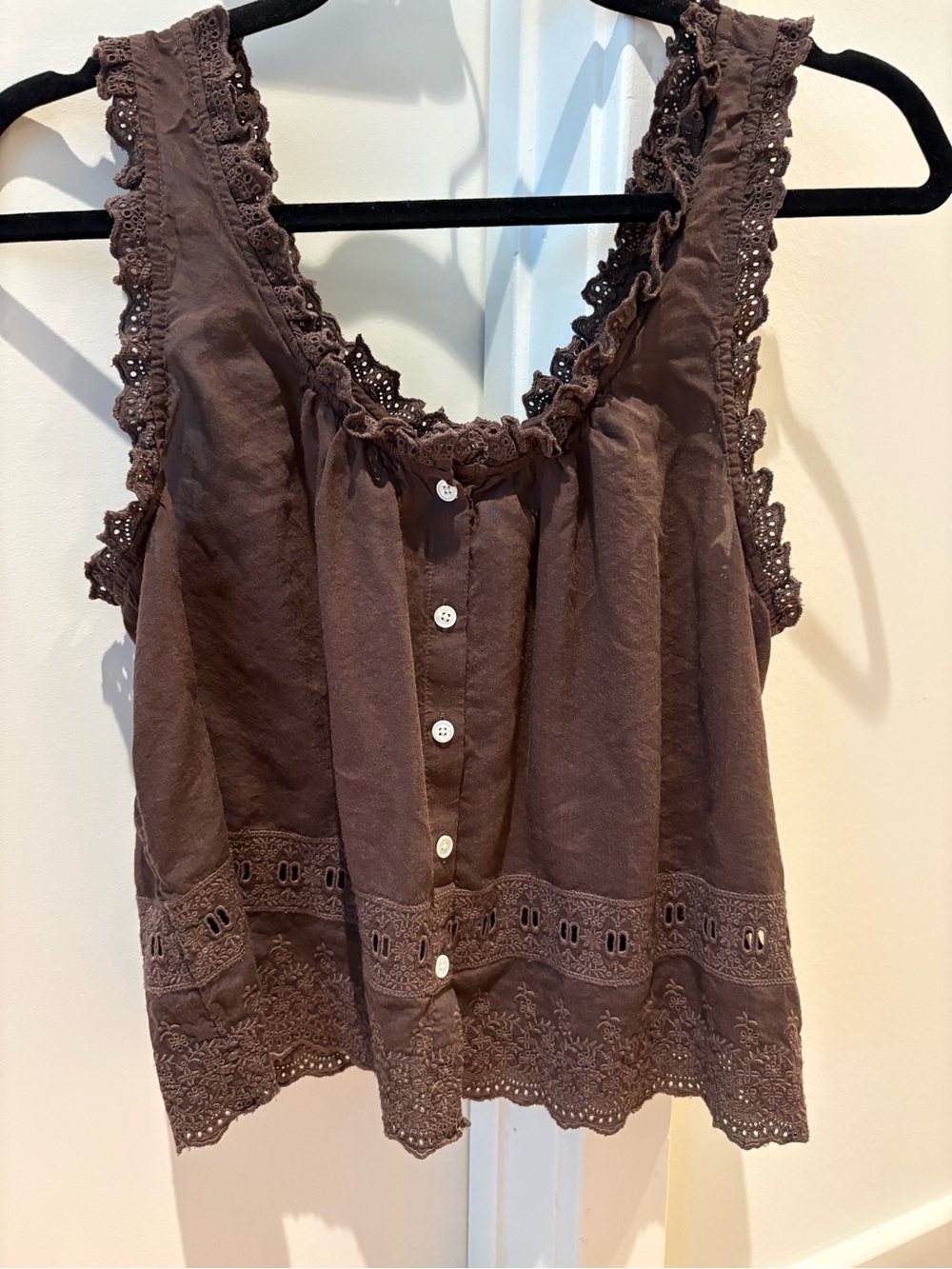 Madewell Brown Embroidered Scallop Tank